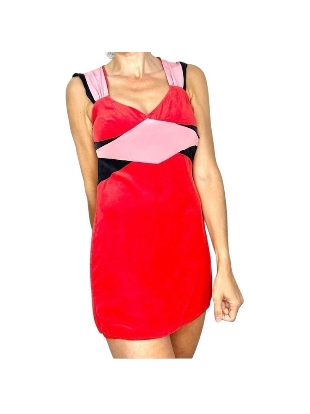Armani Exchange 100% Silk Red Pink Colour Block Mini Dress 0